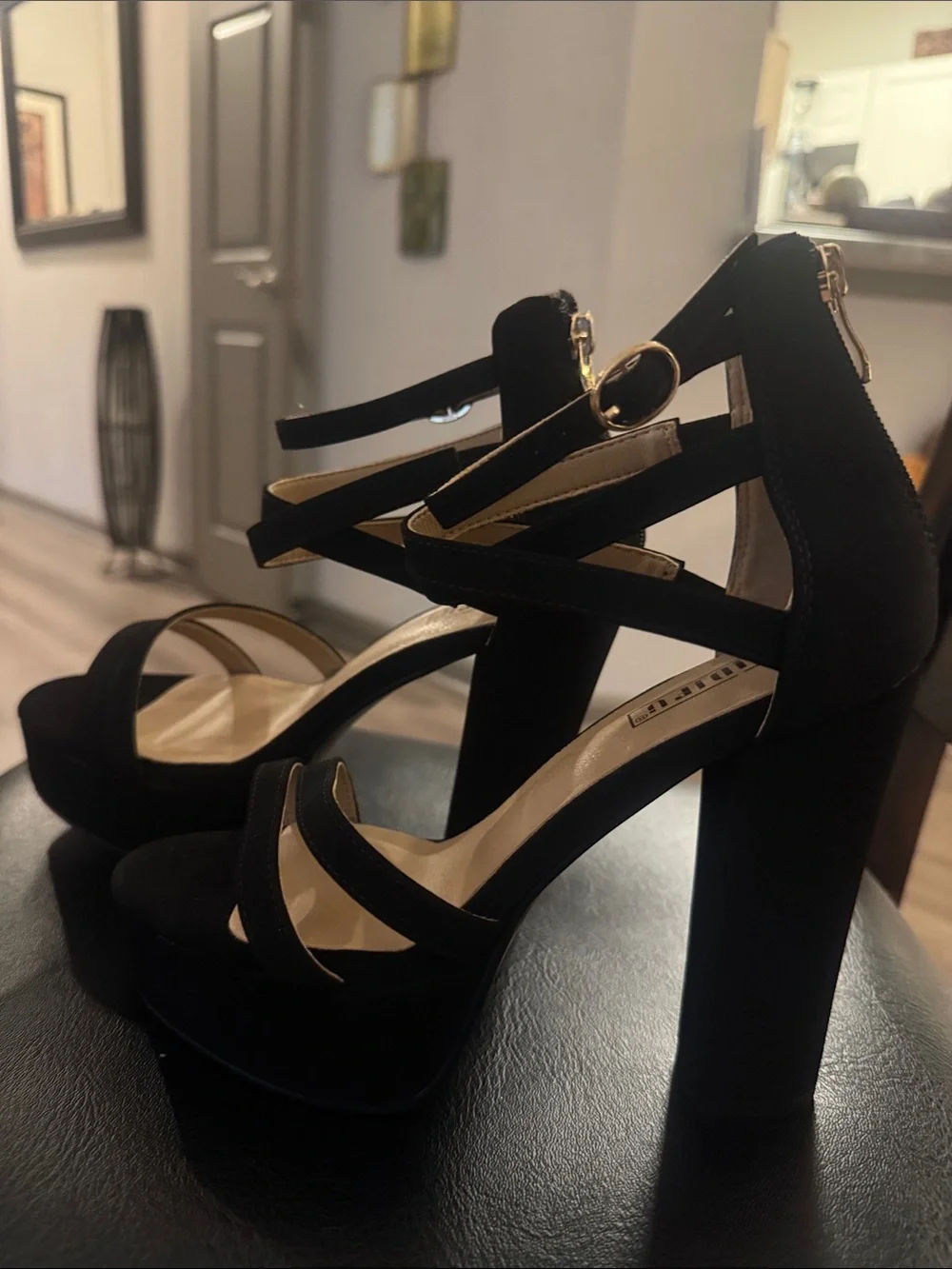 🔥IDIFU Women's Black Platform Chunky High Heels Dress Sandals Open Toe Size 7